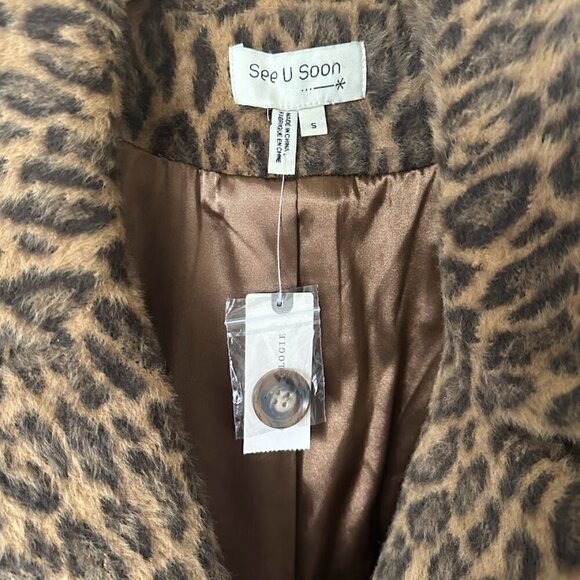 New Anthropologie See U Soon Henrietta Leopard Faux Fur Double Breasted Coat S - Picture 12 of 16